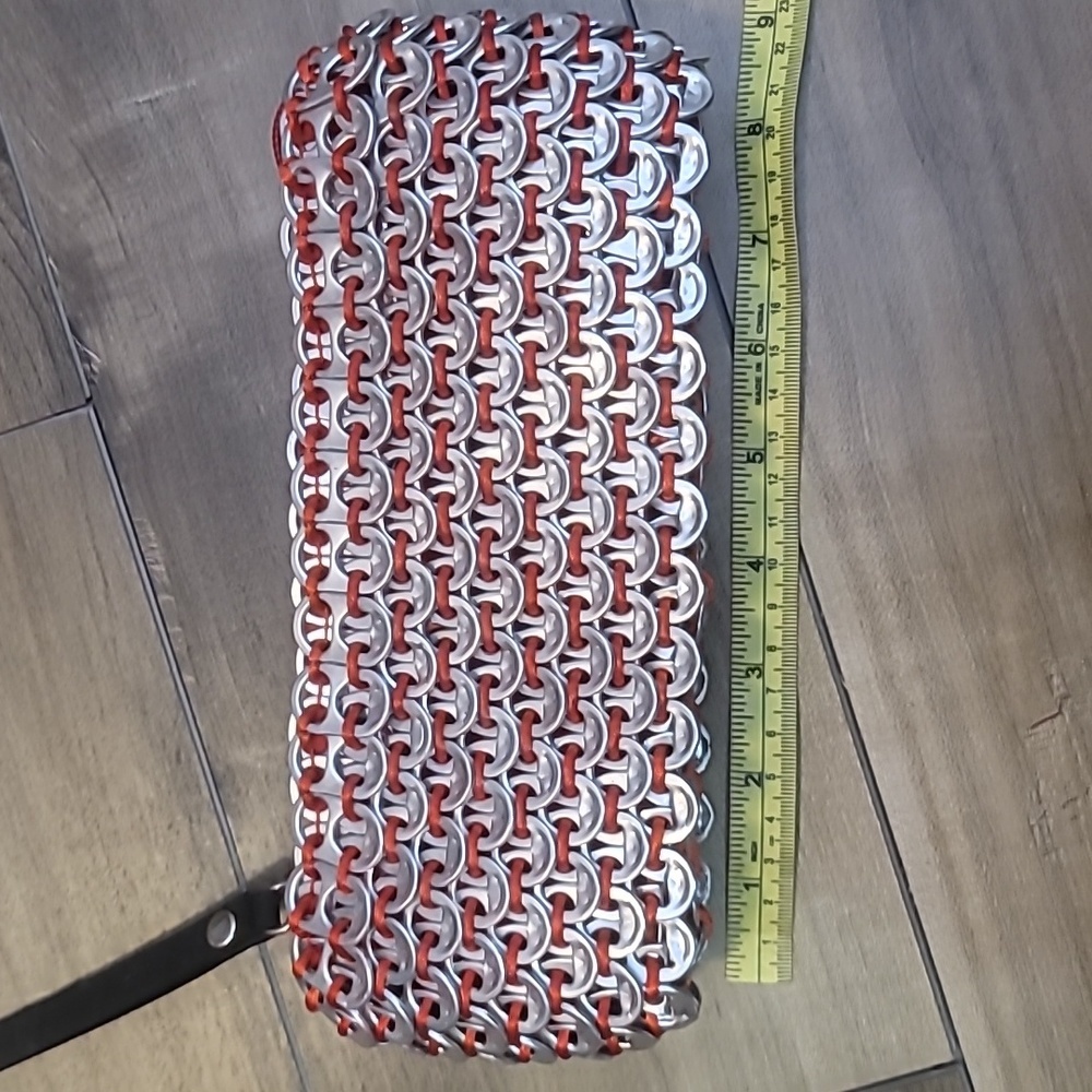 Vintage handmade soda pop can top clutch purse red silver details black strap